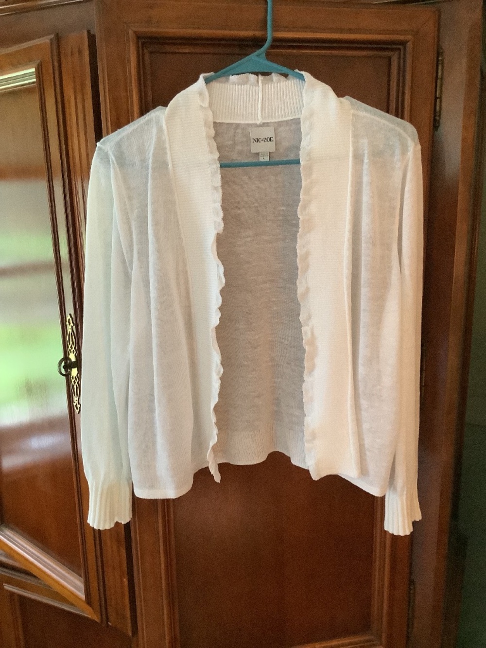 NIC + ZOE white open front sheer cardigan size L